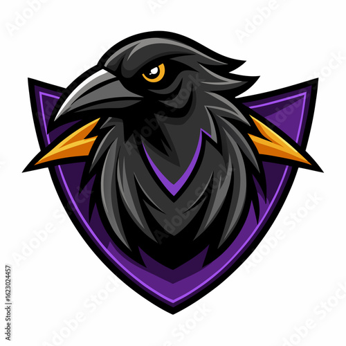 Raven Perched on Skull Crescent Moon Background Vector Logo Design