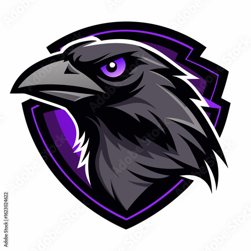 Raven Perched on Skull Crescent Moon Background Vector Logo Design
