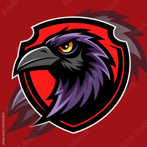 Raven Perched on Skull Crescent Moon Background Vector Logo Design