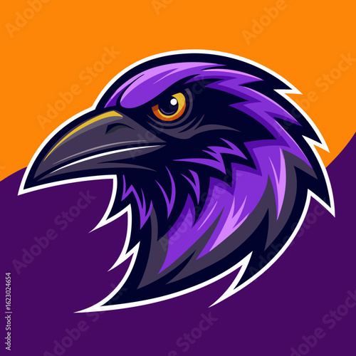 Raven Perched on Skull Crescent Moon Background Vector Logo Design