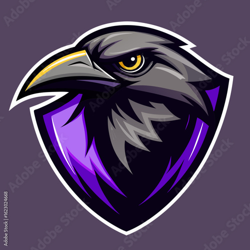 Raven Perched on Skull Crescent Moon Background Vector Logo Design