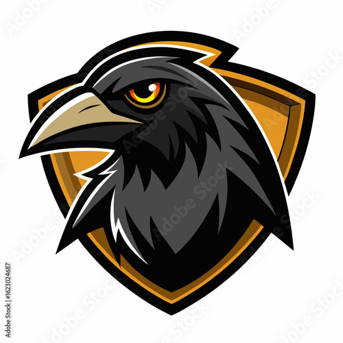 Raven Perched on Skull Crescent Moon Background Vector Logo Design