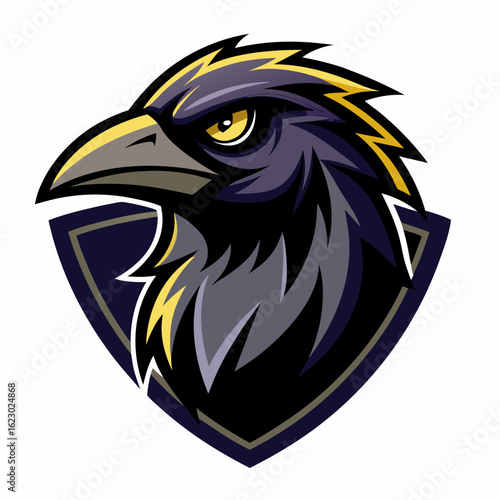 Raven Perched on Skull Crescent Moon Background Vector Logo Design