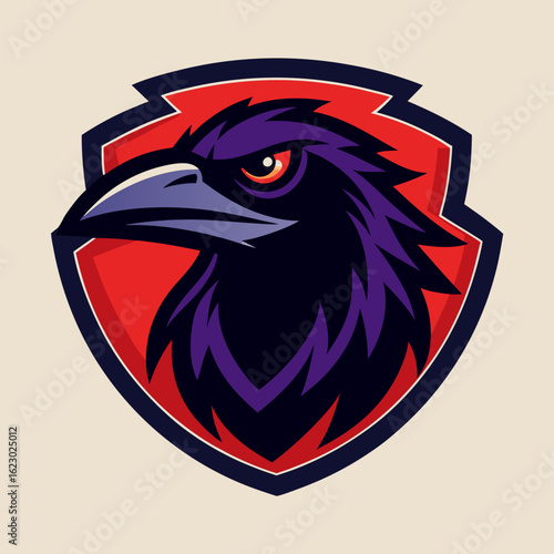 Raven Perched on Skull Crescent Moon Background Vector Logo Design