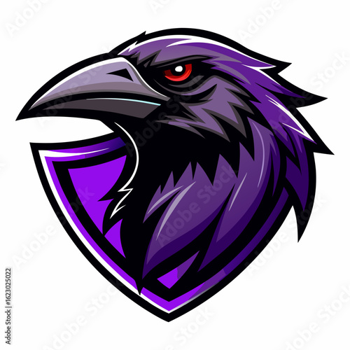 Raven Perched on Skull Crescent Moon Background Vector Logo Design