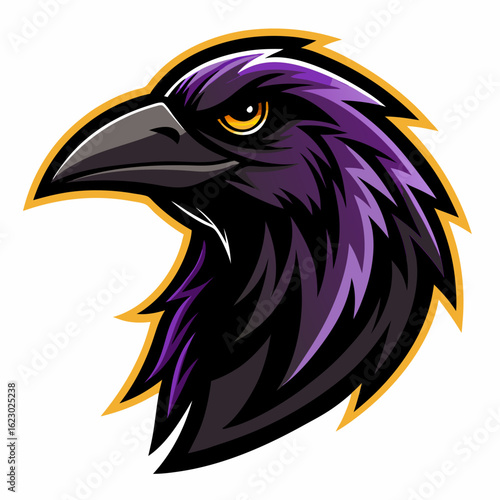Raven Perched on Skull Crescent Moon Background Vector Logo Design