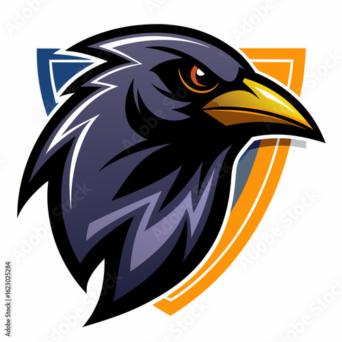 Raven Perched on Skull Crescent Moon Background Vector Logo Design