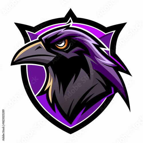 Raven Perched on Skull Crescent Moon Background Vector Logo Design