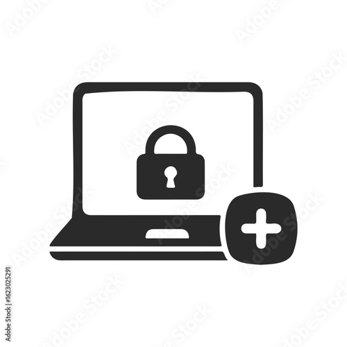 Secure access icon: laptop with lock and add symbol for enhanced security