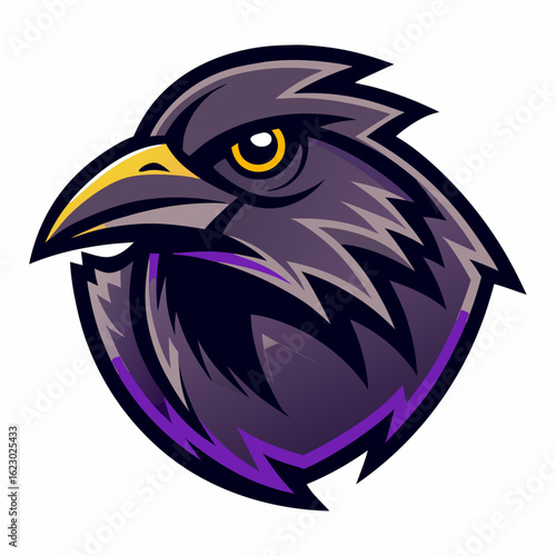 Raven Perched on Skull Crescent Moon Background Vector Logo Design