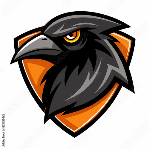 Raven Perched on Skull Crescent Moon Background Vector Logo Design