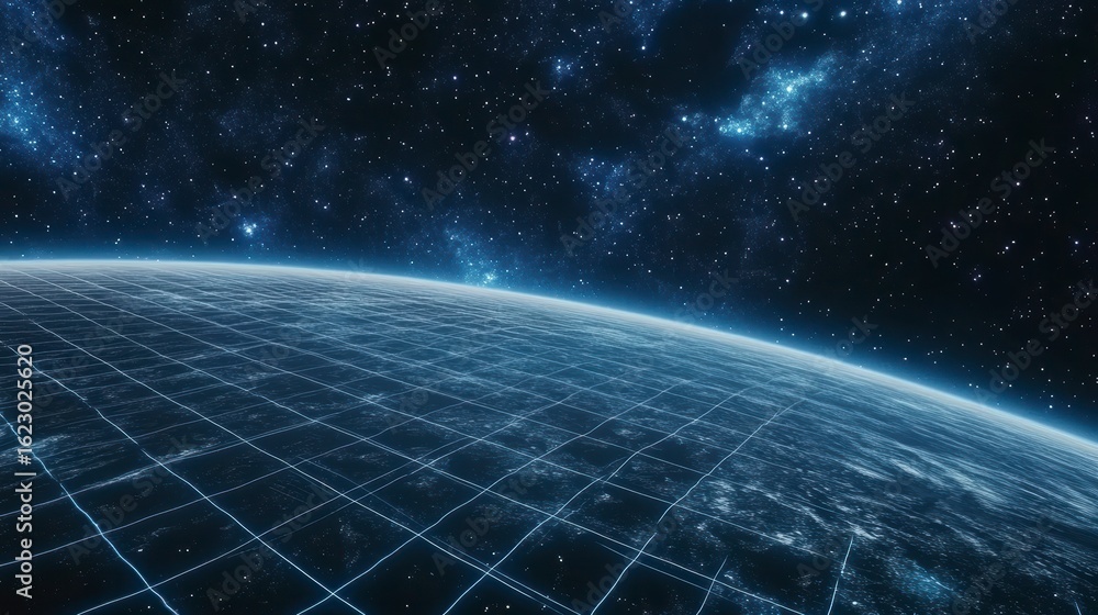 Obraz premium Futuristic planet Earth with grid overlay in space.