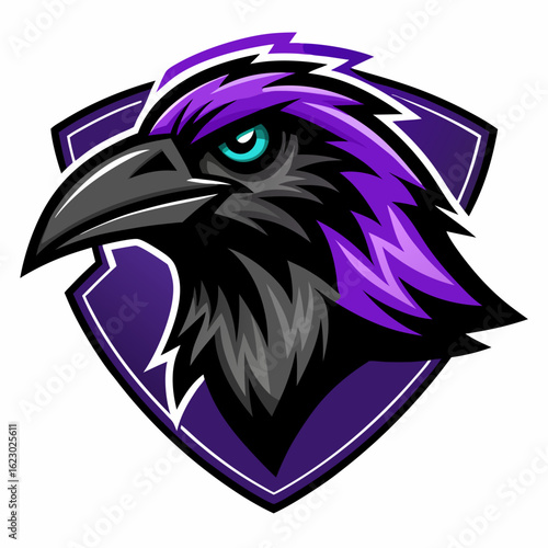 Raven Perched on Skull Crescent Moon Background Vector Logo Design