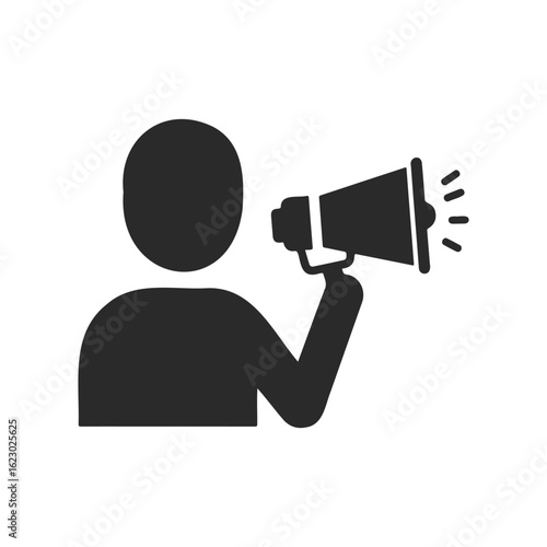 Silhouette of person holding megaphone icon for communication and announcement