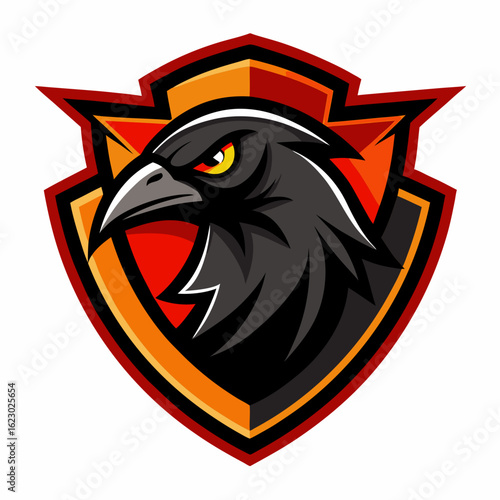 Raven Perched on Skull Crescent Moon Background Vector Logo Design