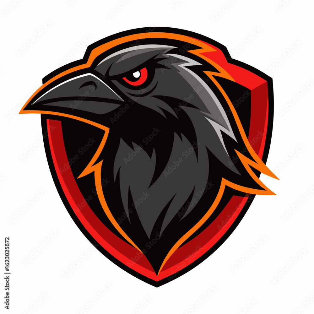 Obraz premium Raven Perched on Skull Crescent Moon Background Vector Logo Design