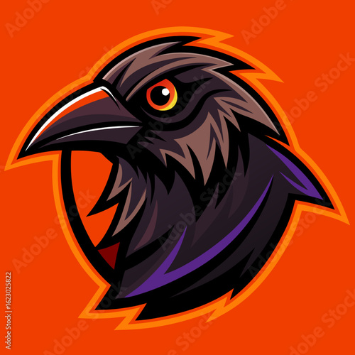 Raven Perched on Skull Crescent Moon Background Vector Logo Design