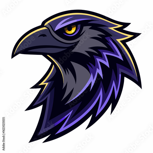 Raven Perched on Skull Crescent Moon Background Vector Logo Design