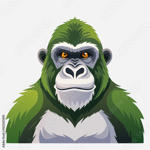 Vibrant green gorilla portrait with intense gaze embodying the wild essence of nature