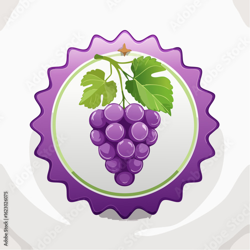 Illustration of a Purple Grape Cluster within a Decorative Emblem Label Design
