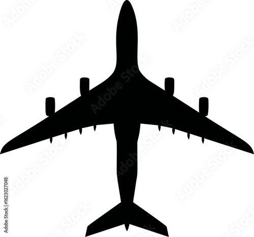 Silhouette of a large airplane with multiple engines isolated on white. Vector illustration