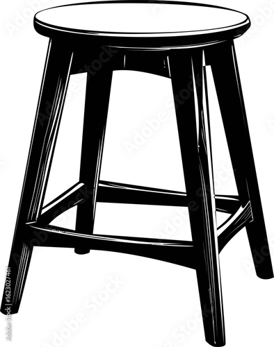 Black and white illustration of a wooden stool in vector style. Vector illustration