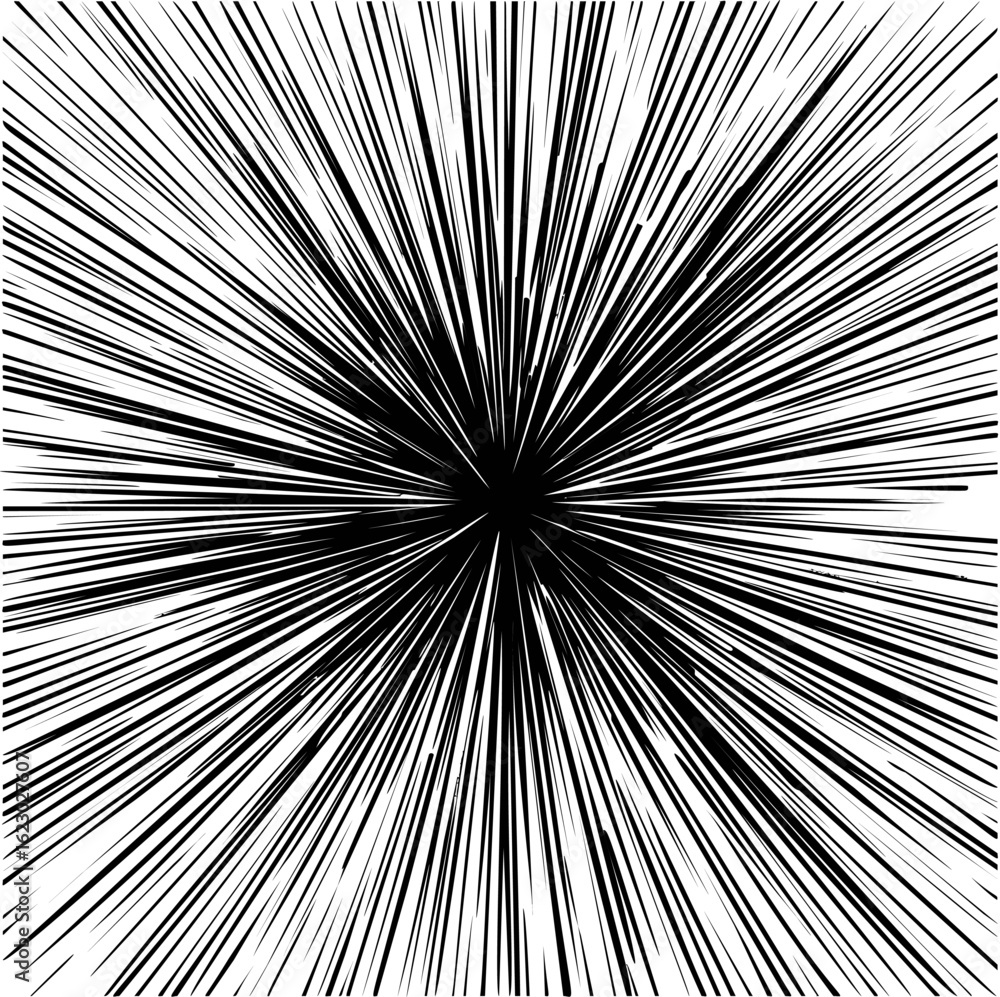 Fototapeta premium Black and white radial explosion lines, pop art illustration. Vector illustration