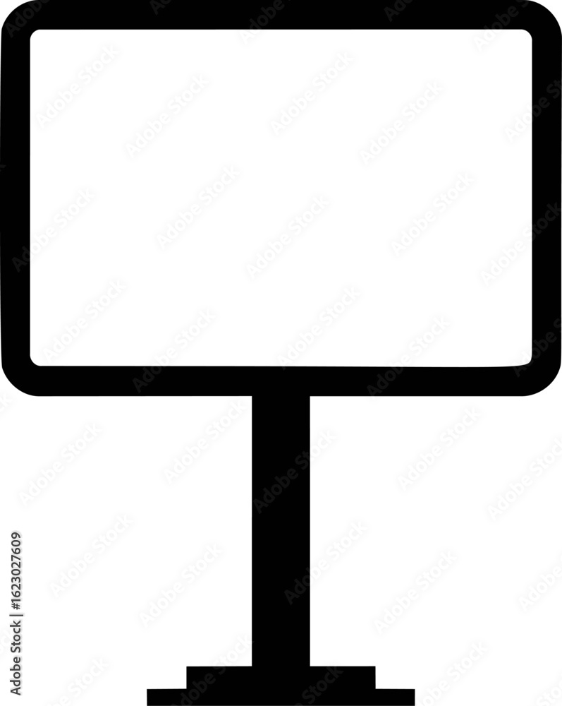 Fototapeta premium Black and white icon of a blank rectangular sign on a stand with a bold outline. Vector illustration