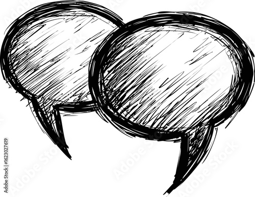 Sketch of two overlapping speech bubbles with hand-drawn lines. Vector illustration