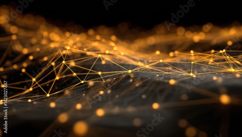 Glowing digital network connections on dark background symbolizing global data flow and innovation