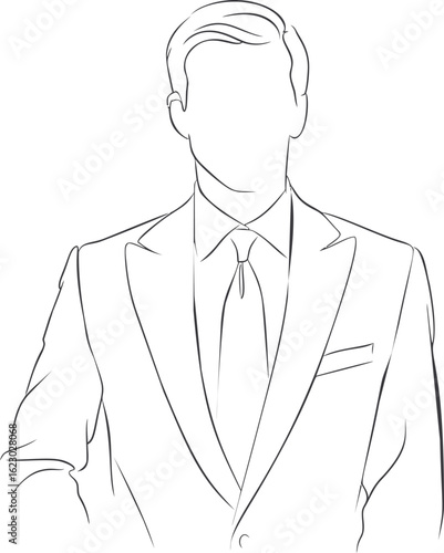 Outline sketch of a person in a formal suit and tie against. Vector illustration