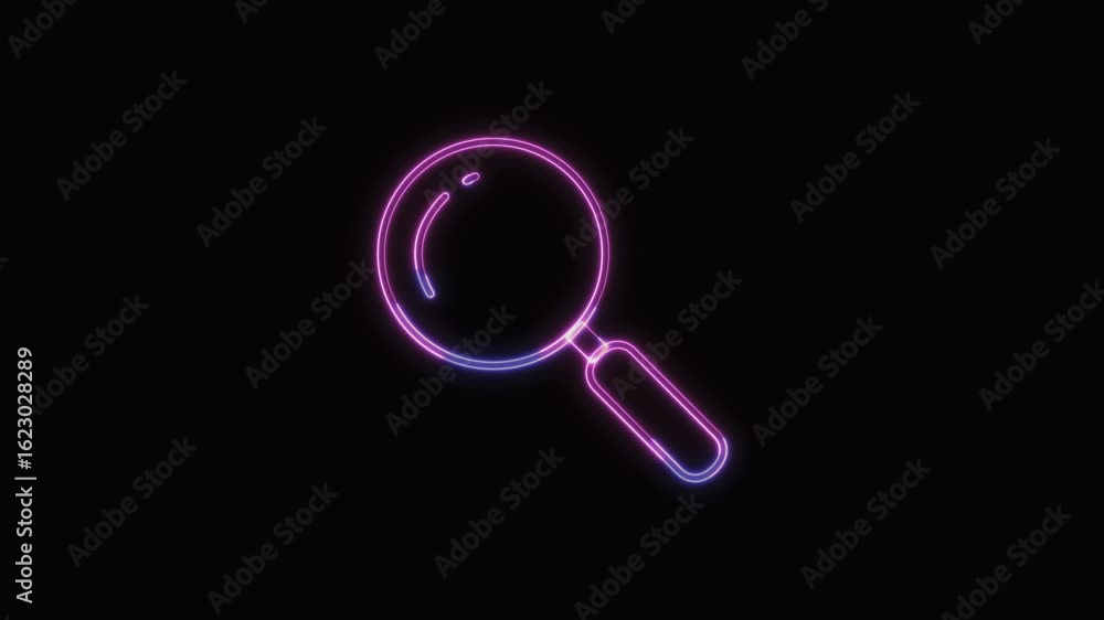 Magnifying Glass Icon Neon Seamless Loop 4K Black Background Animated Promotional Typography for Video Editing Magnifying Glass Icon Neon Seamless Loop 4K Black Background Animated Promotional Typography for Video Editing