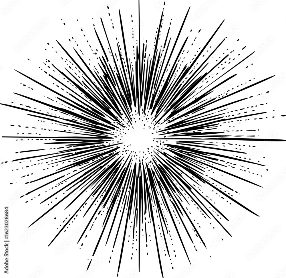 Obraz premium Black and white abstract starburst pattern with radial lines explosion. Vector illustration
