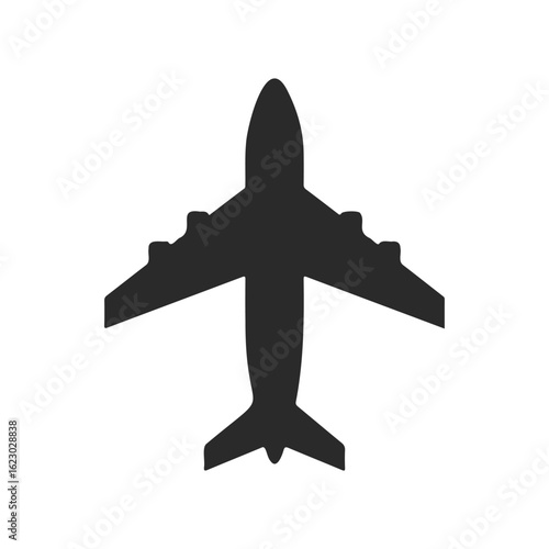 Silhouette of a commercial airplane on a white background