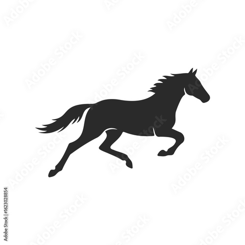 Silhouette of galloping horse on white background