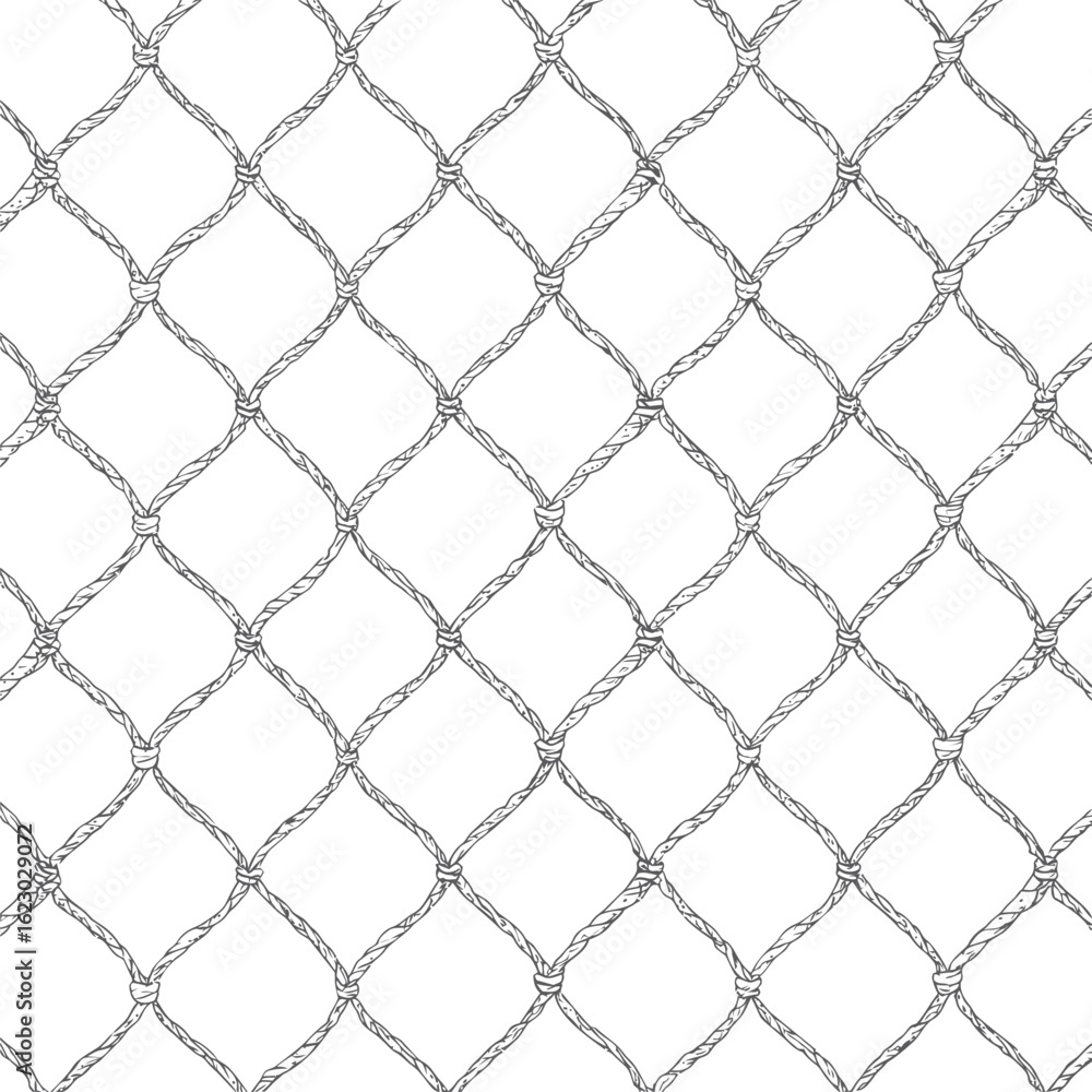 Naklejka premium Black and white pattern of twisted rope forming diamond shapes, seamless texture. Vector illustration
