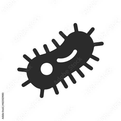 Black and white bacterium icon with simple silhouette design
