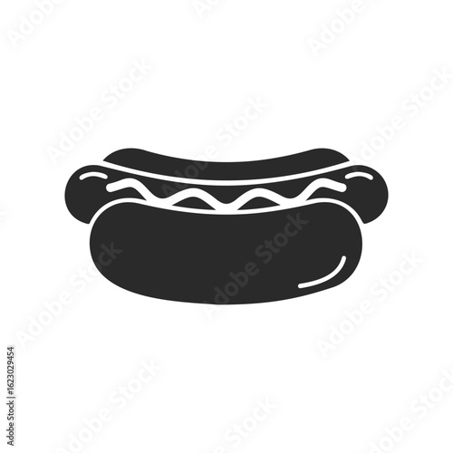 Silhouette of a hot dog with mustard and bun