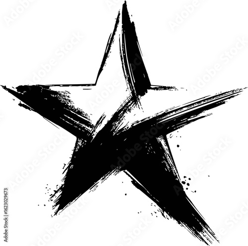 Brushstroke black star with rough edges, abstract art. Vector illustration