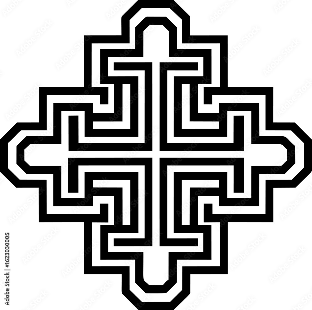 Obraz premium Complex black and white geometric labyrinth pattern design illustration. Vector illustration