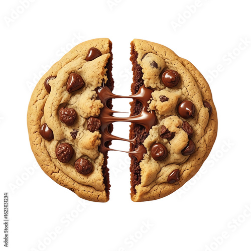 Melting chocolate chip cookie pulled apart