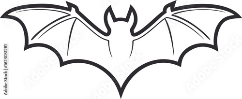 Black outline  of a bat with outstretched wings. Vector illustration
