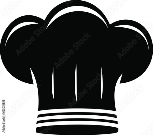 Black silhouette of a chef hat symbolizing culinary arts and cooking skills. Vector illustration