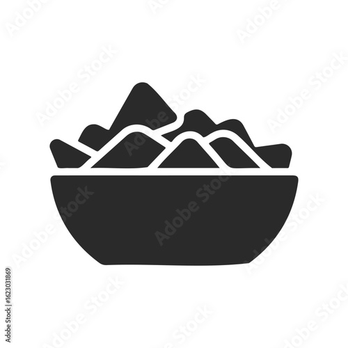 Icon of bowl with nachos in black silhouette style