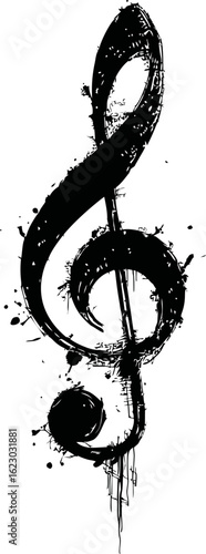 Abstract black splatter treble clef music symbol. Vector illustration