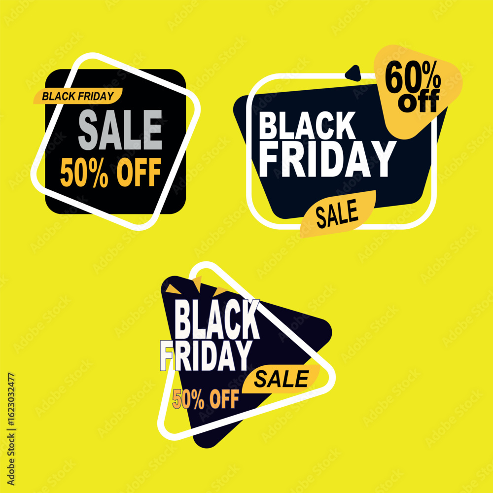 Obraz premium Three eyecatching Black Friday sale icons showcase discounts of 50 and 60 percent