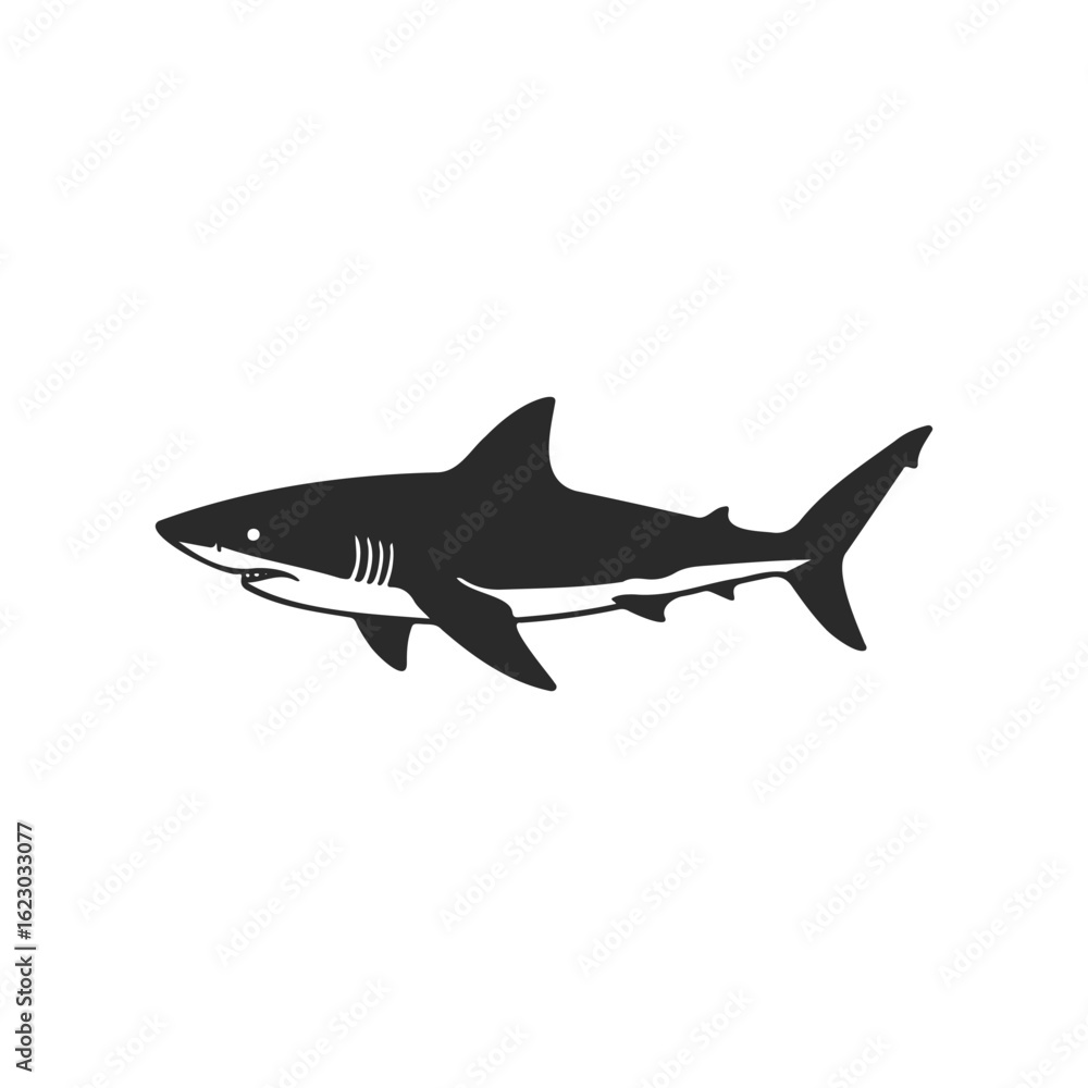 Fototapeta premium Silhouette of great white shark on white background