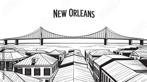 New Orleans Cityscape Line Art A Detailed Architectural Drawing of the Historic City