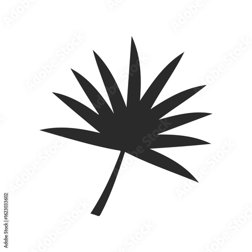 Minimalist black silhouette of a tropical palm leaf on white background