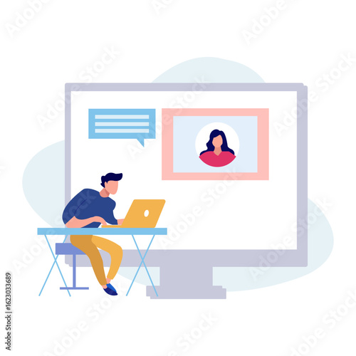 Boy seeing girls message on laptop